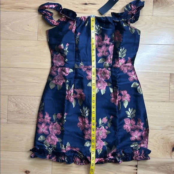 NWT Lulus Pop the Bottle Navy Blue Floral Ruffled Mini Dress | Size Medium - Picture 6 of 8